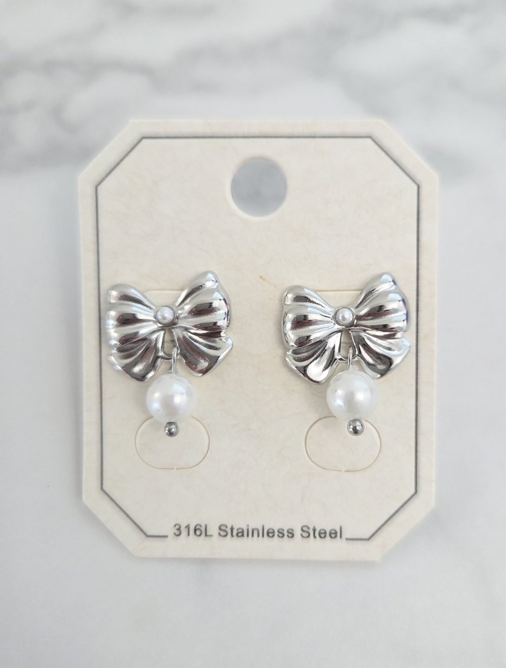 Dainty Silver Bow & Pearl Statement Earrings Elegant Everyday Jewelry - Picture 3 of 11